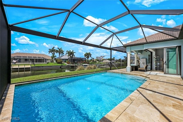 208 SW 15th St, Cape Coral, FL 33991 - swimming pool with a patio, a water view, and glass enclosure
