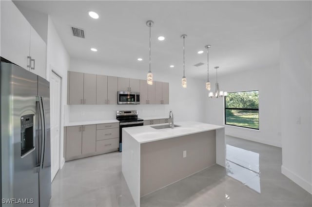1904 E 11th St, Lehigh Acres, FL 33936 - kitchen featuring stainless steel appliances, gray cabinetry, a sink, recessed lighting, and modern cabinets