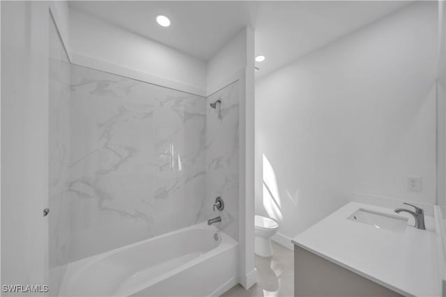 1904 E 11th St, Lehigh Acres, FL 33936 - full bathroom featuring toilet, shower / bathtub combination, recessed lighting, and vanity