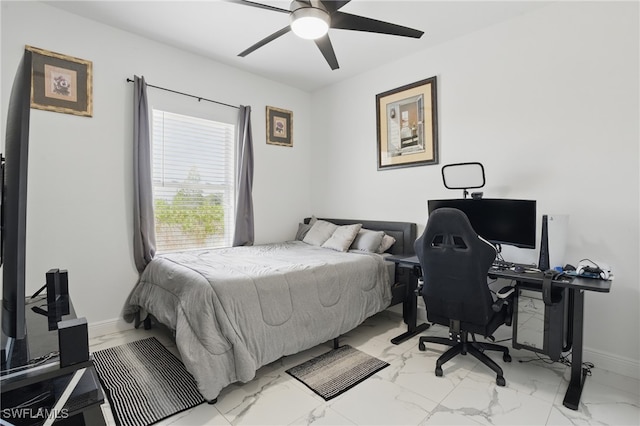 4174 58th Ave NE, Naples, FL 34120 - bedroom featuring light marble finish flooring, baseboards, an office area, and a ceiling fan