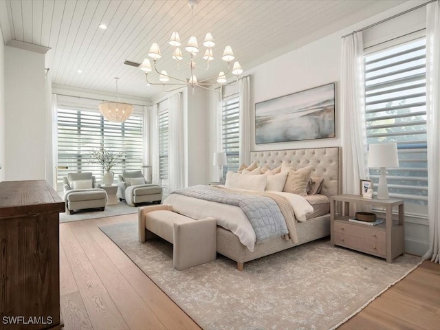 186 N St, Naples, FL 34108 - bedroom featuring a chandelier, wood finished floors, and wooden ceiling