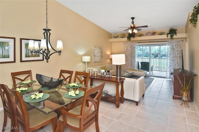 3880 Sawgrass Way Unit 2423, Naples, FL 34112 - dining area featuring a chandelier, light tile patterned flooring, and ceiling fan
