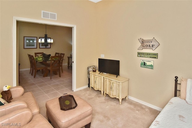 3880 Sawgrass Way Unit 2423, Naples, FL 34112 - living area featuring a chandelier, baseboards, and light colored carpet