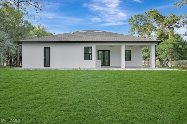 3366 72nd Ave NE, Naples, FL 34120 - back of house featuring ceiling fan, stucco siding, a patio, and a shingled roof