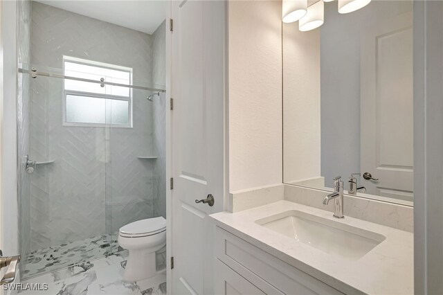 3390 12th Ave SE, Naples, FL 34117 - full bath featuring toilet, a shower stall, marble finish floors, and vanity