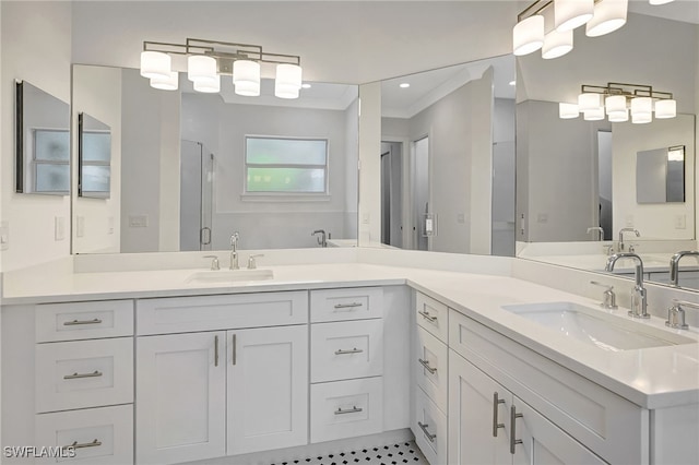 3390 12th Ave SE, Naples, FL 34117 - bathroom featuring a stall shower, vanity, tile patterned flooring, and recessed lighting