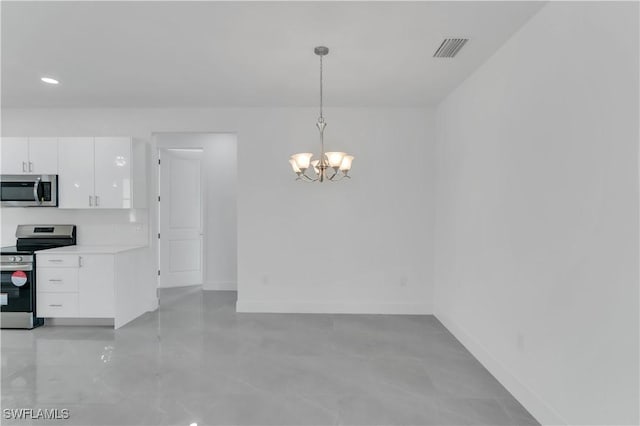 3604 Flora Ave N, Lehigh Acres, FL 33971 - unfurnished dining area with a chandelier, baseboards, and recessed lighting