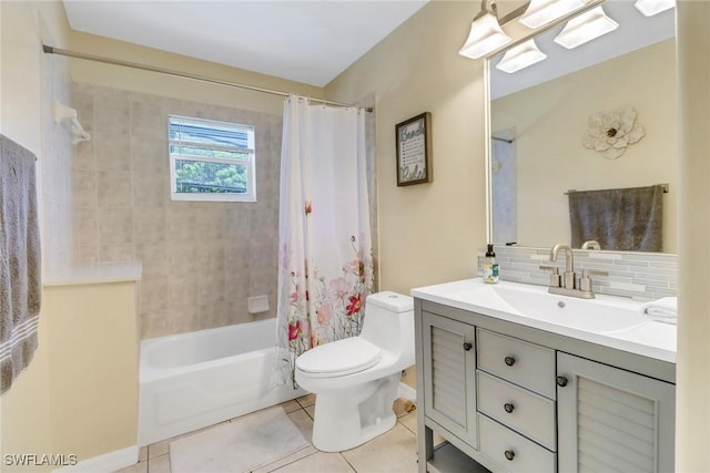120 Heritage Way, Naples, FL 34110 - full bath featuring backsplash, tile patterned floors, toilet, shower / bath combo, and vanity