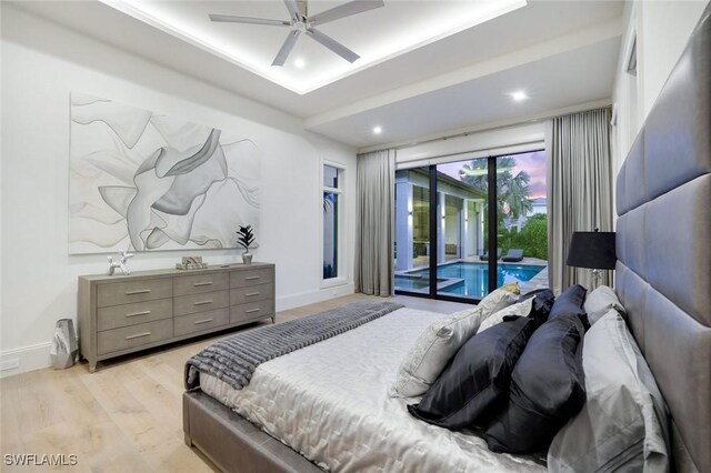 541 Whispering Pine Ct, Naples, FL 34103 - bedroom with access to outside, light wood finished floors, baseboards, recessed lighting, and ceiling fan
