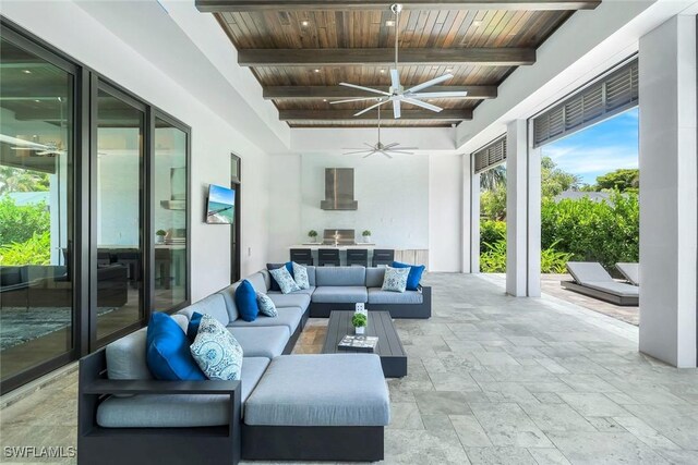 541 Whispering Pine Ct, Naples, FL 34103 - view of patio featuring an outdoor hangout area, a ceiling fan, and area for grilling
