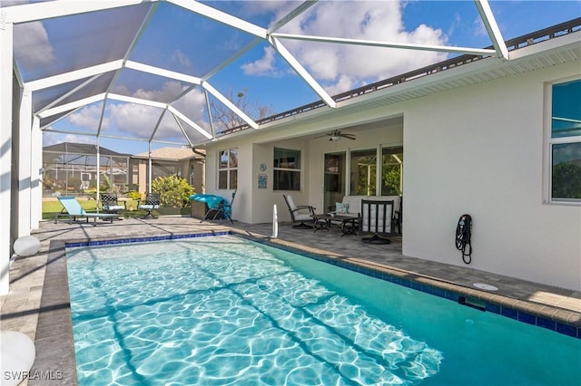 1806 SW 17th St, Cape Coral, FL 33991 - outdoor pool with a patio, a ceiling fan, and a lanai
