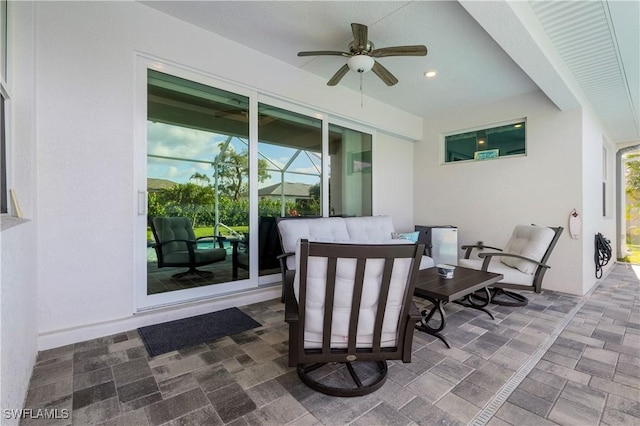 1806 SW 17th St, Cape Coral, FL 33991 - view of patio featuring ceiling fan and a lanai