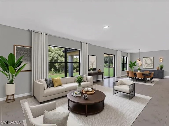23206 Fitzpatrick Ave, Port Charlotte, FL 33980 - living room with healthy amount of natural light, finished concrete flooring, and recessed lighting
