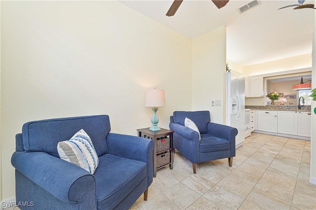 14971 Vista View Way Unit 1003, Fort Myers, FL 33919 - sitting room with a ceiling fan and lofted ceiling