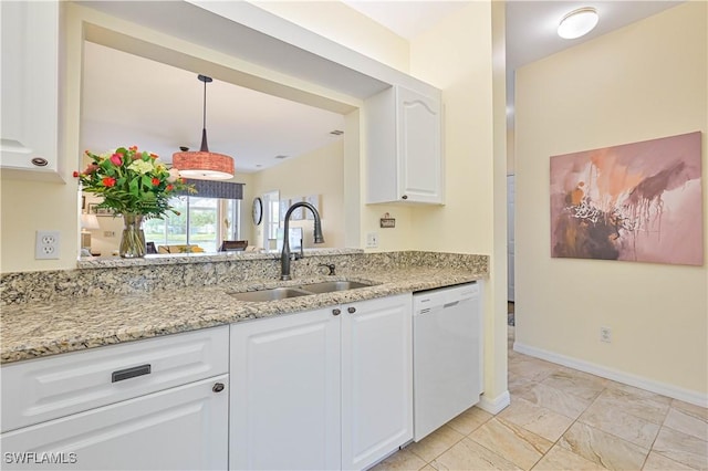 14971 Vista View Way Unit 1003, Fort Myers, FL 33919 - kitchen with a sink, white dishwasher, white cabinets, and light stone counters