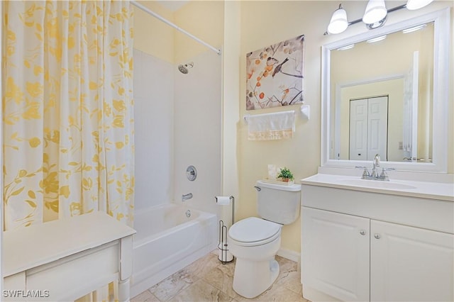 14971 Vista View Way Unit 1003, Fort Myers, FL 33919 - bathroom featuring shower / bathtub combination with curtain, vanity, toilet, and baseboards