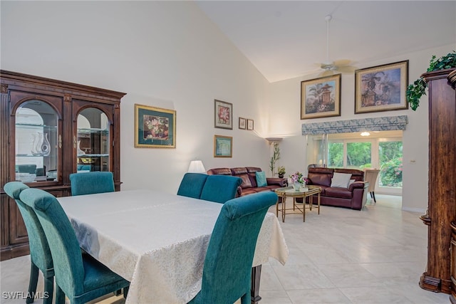 20010 Wolfel Trl, Estero, FL 33928 - dining space featuring high vaulted ceiling, a ceiling fan, and light tile patterned floors