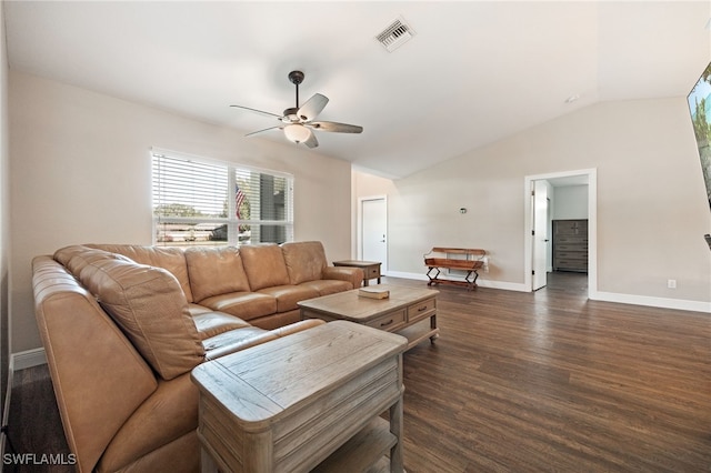 3272 Red Blush Way, Naples, FL 34120 - living area with a ceiling fan, dark wood-style floors, baseboards, and vaulted ceiling