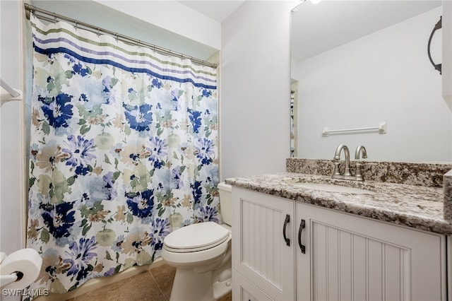 3272 Red Blush Way, Naples, FL 34120 - bathroom with vanity, tile patterned floors, toilet, and curtained shower