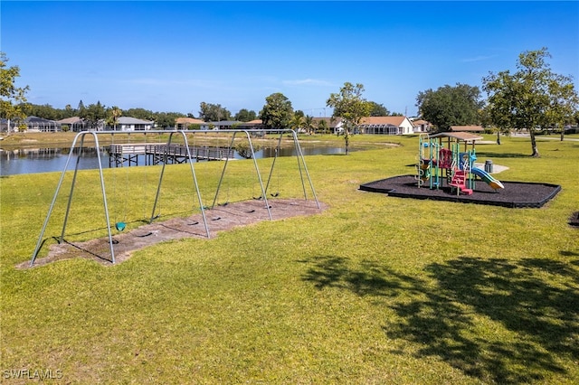 3272 Red Blush Way, Naples, FL 34120 - view of jungle gym featuring a water view and a lawn