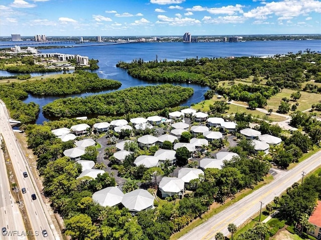 950 Moody Rd Unit 111, North Fort Myers, FL 33903 - aerial perspective of suburban area with a large body of water, a highway, and a notable bridge