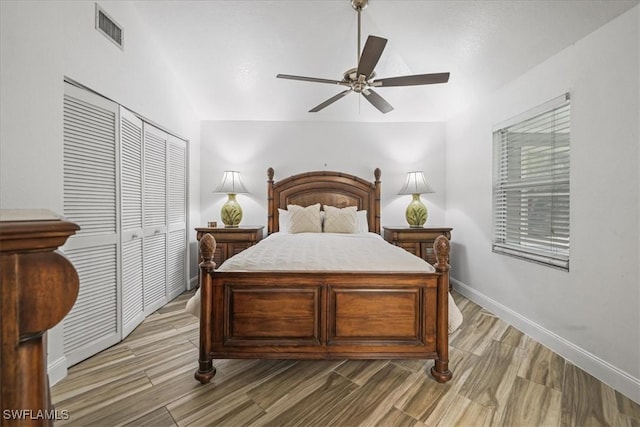 950 Moody Rd Unit 111, North Fort Myers, FL 33903 - bedroom with a closet, light wood-type flooring, baseboards, and ceiling fan