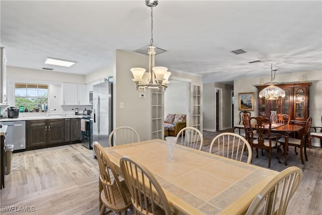 12206 Boat Shell Dr, Matlacha Isles, FL 33991 - dining area with a chandelier and light wood finished floors