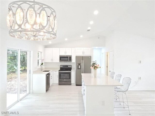 687 Grove Dr, Naples, FL 34120 - kitchen featuring stainless steel appliances, recessed lighting, a sink, light wood-type flooring, and light countertops