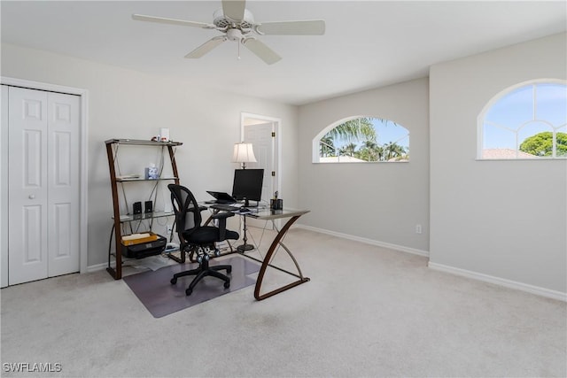 6659 Castlelawn Pl Unit 21, Naples, FL 34113 - home office with carpet floors, baseboards, and a ceiling fan