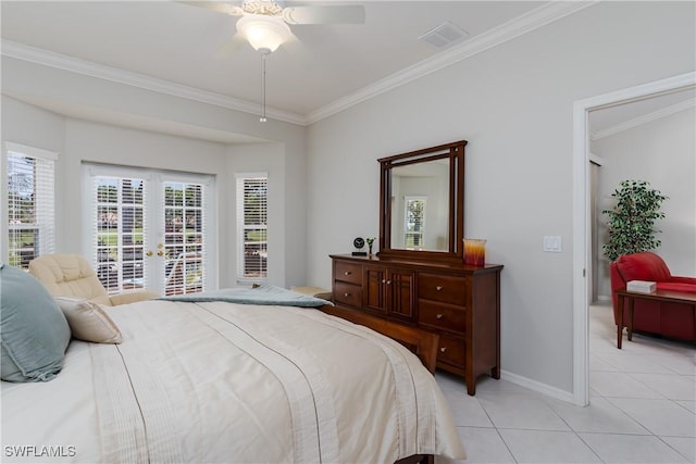 6659 Castlelawn Pl Unit 21, Naples, FL 34113 - bedroom with french doors, crown molding, light tile patterned flooring, baseboards, and access to exterior