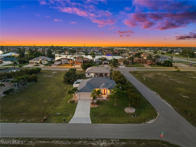 aerial view at dusk of a residential view
