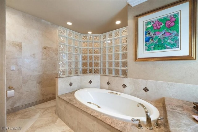 600 Port Side Dr, Naples, FL 34103 - full bath featuring a bath, recessed lighting, tile walls, and walk in shower