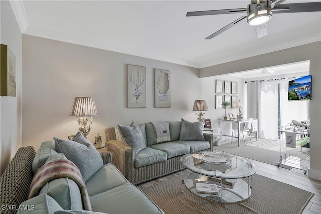 683 12th Ave S Unit 683, Naples, FL 34102 - living room featuring a ceiling fan and ornamental molding