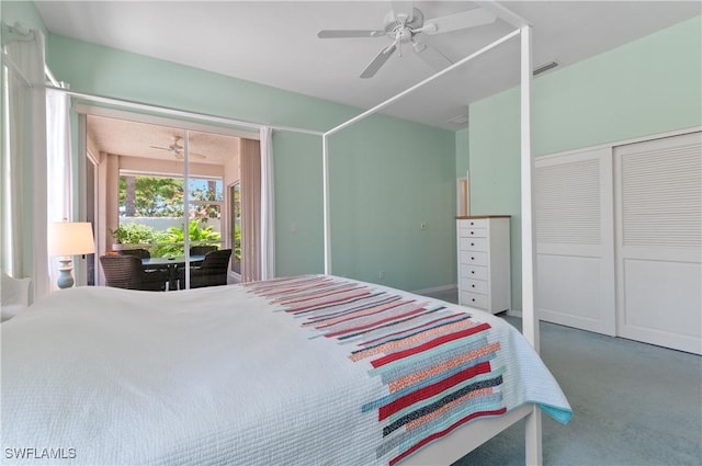 2116 Paget Cir Unit 1, Naples, FL 34112 - bedroom featuring access to exterior, carpet flooring, ceiling fan, and a closet