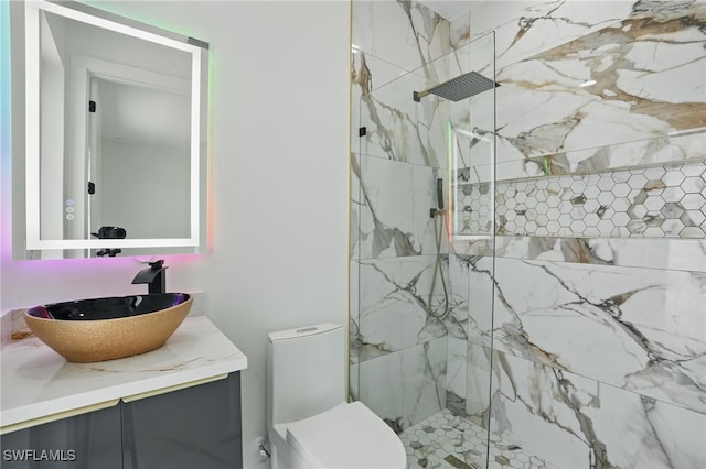 35 Chiquita Blvd N, Cape Coral, FL 33993 - bathroom featuring a marble finish shower, vanity, and toilet