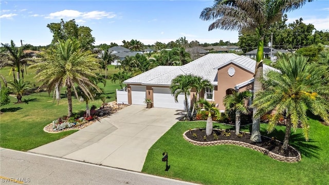 16232 Quesa Dr, Punta Gorda, FL 33955 - view of front of property featuring a garage, concrete driveway, a front lawn, stucco siding, and a tiled roof