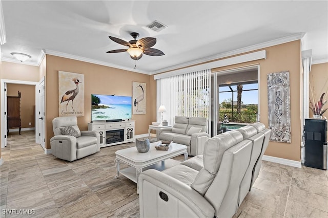 16232 Quesa Dr, Punta Gorda, FL 33955 - living area with crown molding, baseboards, and a ceiling fan