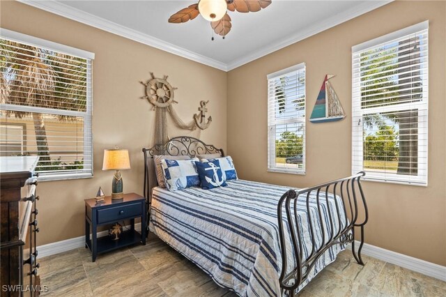 16232 Quesa Dr, Punta Gorda, FL 33955 - bedroom featuring baseboards, ornamental molding, and a ceiling fan