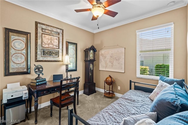 16232 Quesa Dr, Punta Gorda, FL 33955 - bedroom featuring light colored carpet, crown molding, baseboards, multiple windows, and an office area