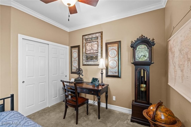 16232 Quesa Dr, Punta Gorda, FL 33955 - office space with carpet, ceiling fan, crown molding, and baseboards