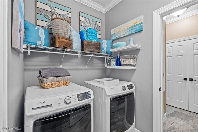 16232 Quesa Dr, Punta Gorda, FL 33955 - clothes washing area with ornamental molding, separate washer and dryer, and baseboards