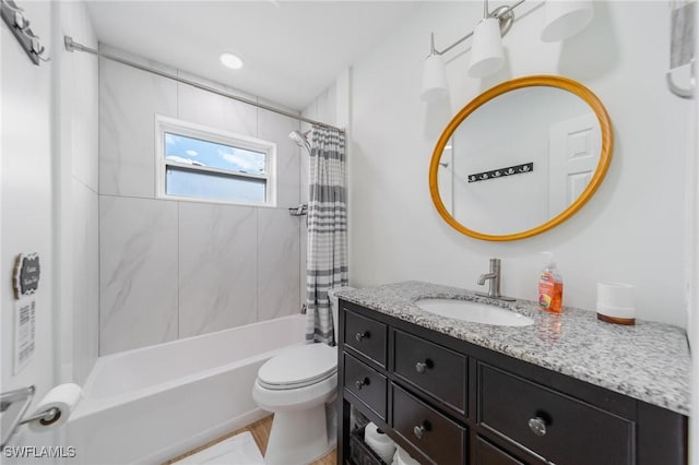 1300 Hilltop Dr, Naples, FL 34103 - full bathroom featuring vanity, toilet, and shower / bath combination with curtain