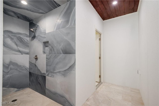 1300 Hilltop Dr, Naples, FL 34103 - bathroom with a shower, recessed lighting, and wood ceiling