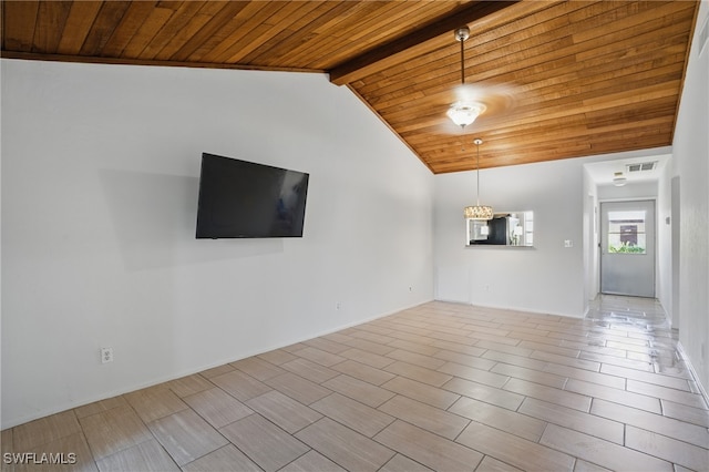 unfurnished living room with wooden ceiling