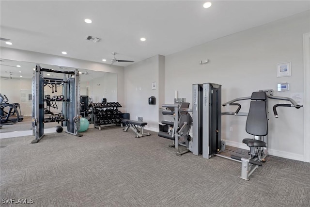 1256 Enbrook Loop, Naples, FL 34114 - gym with carpet, recessed lighting, baseboards, and ceiling fan