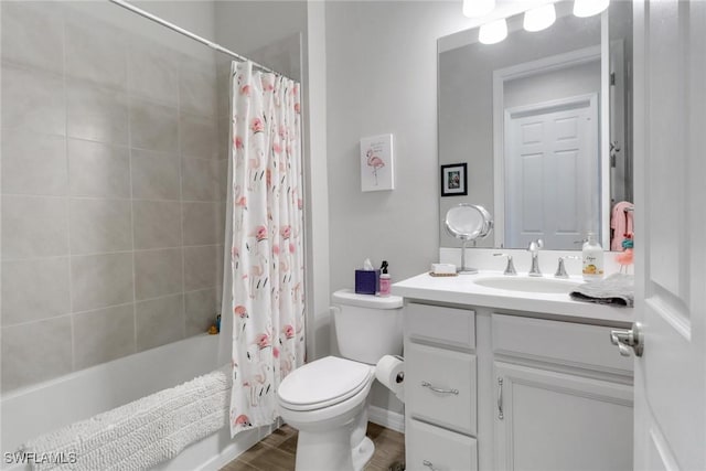 1256 Enbrook Loop, Naples, FL 34114 - bathroom featuring vanity, toilet, shower / tub combo with curtain, and wood finished floors