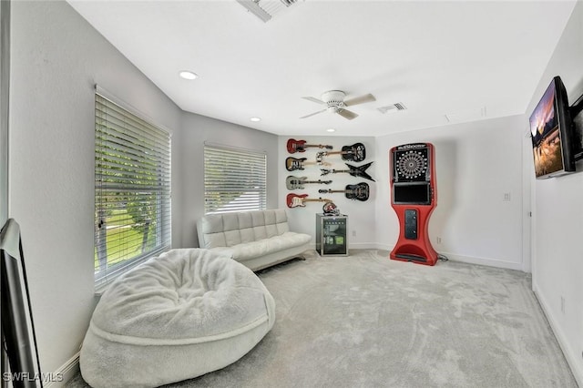 1817 Piccadilly Cir, Cape Coral, FL 33991 - sitting room with carpet floors, a ceiling fan, baseboards, and recessed lighting