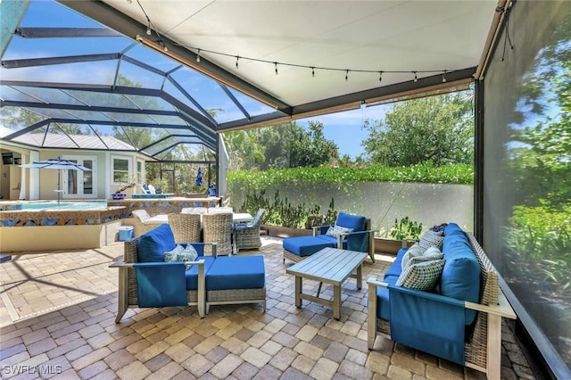 1817 Piccadilly Cir, Cape Coral, FL 33991 - view of patio with a hot tub, outdoor lounge area, a lanai, and an outdoor pool