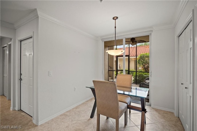 10260 Heritage Bay Blvd Unit 3515, Naples, FL 34120 - dining room featuring ornamental molding, a ceiling fan, baseboards, and light tile patterned flooring