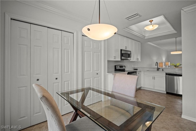 10260 Heritage Bay Blvd Unit 3515, Naples, FL 34120 - dining area with ornamental molding and a raised ceiling
